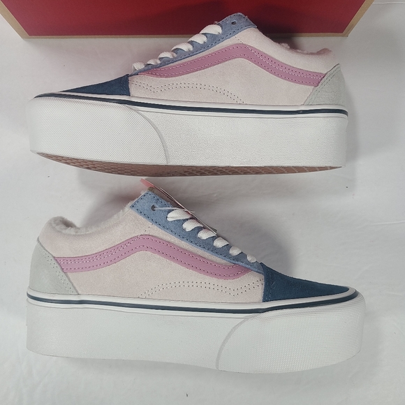 Vans Old Skool Stackform Platform Pig Suede Sherpa Multi Color Sneakers Women 7 - Picture 8 of 12